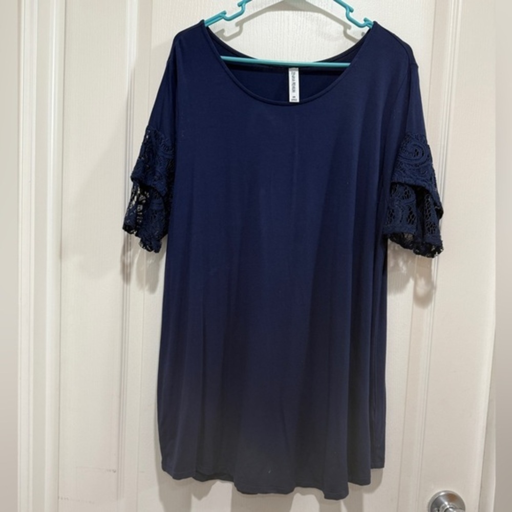 Zenana Outfitters Navy Blouse with Lace Sleeves